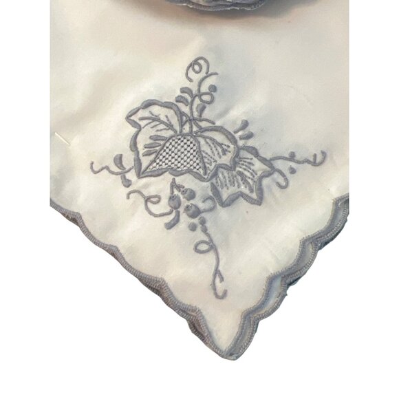 Vintage Linen Cocktail Napkins Wine Coasters Set 12 Gray Embroidery Estate NEW - Picture 2 of 4